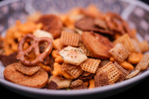 situated bowl of snackmix with all components